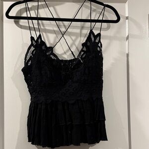 Free People Black Lace Tiered Cami Top